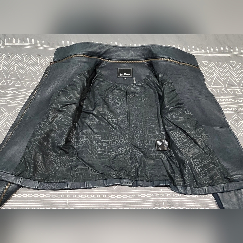 Sam Edelman Dark Green Leather Jacket Size XS - Picture 9 of 10